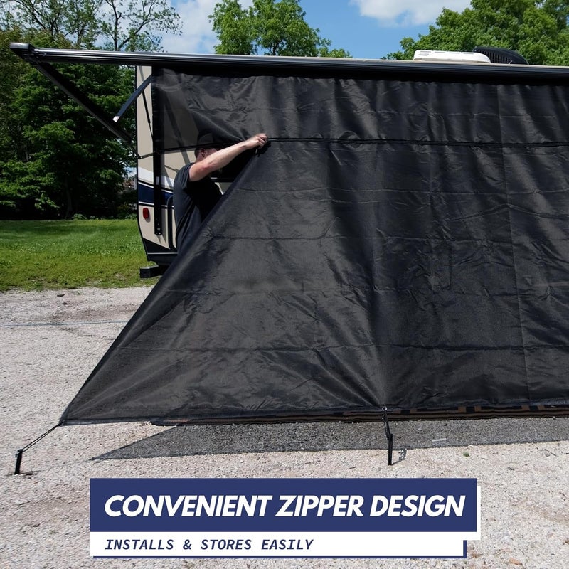 NAIMORUI RV Awning Shade Screen with Zipper, 8'X18'3" RV Awning Front Shade Screen, Black Mesh UV Blocker Sunshade Complete Kits for RV Camper Motorhome Trailer, Black - Image 3